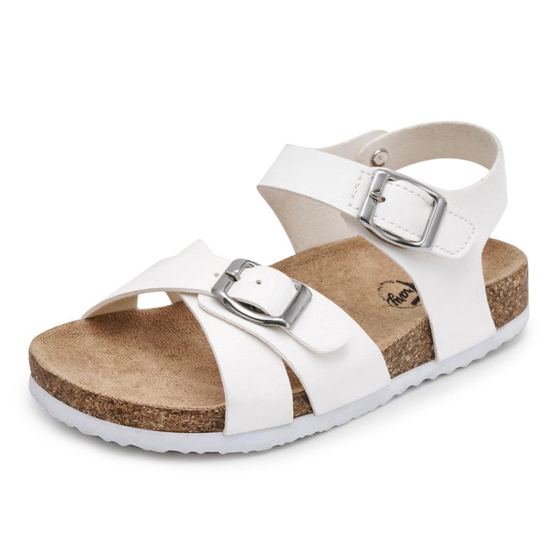 Trary Girls White Sandals Open Toe Casual Summer Shoes with Cork Footbed Cute Sandals for Girls, Little Kids Size 13 - Image 1